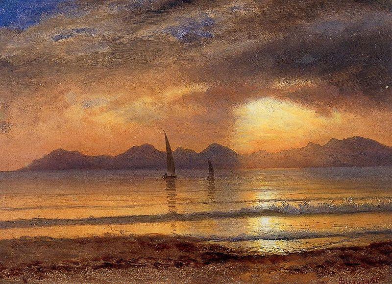 Albert Bierstadt Sunset over a Mountain Lake France oil painting art
